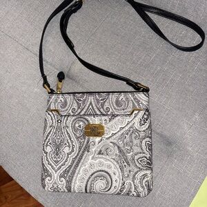 Ralph Lauren Black and White Paisley Crossbody Bag